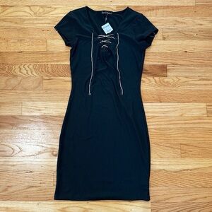 NWT Derek Heart Lace up Black Ribbed Dress size Small